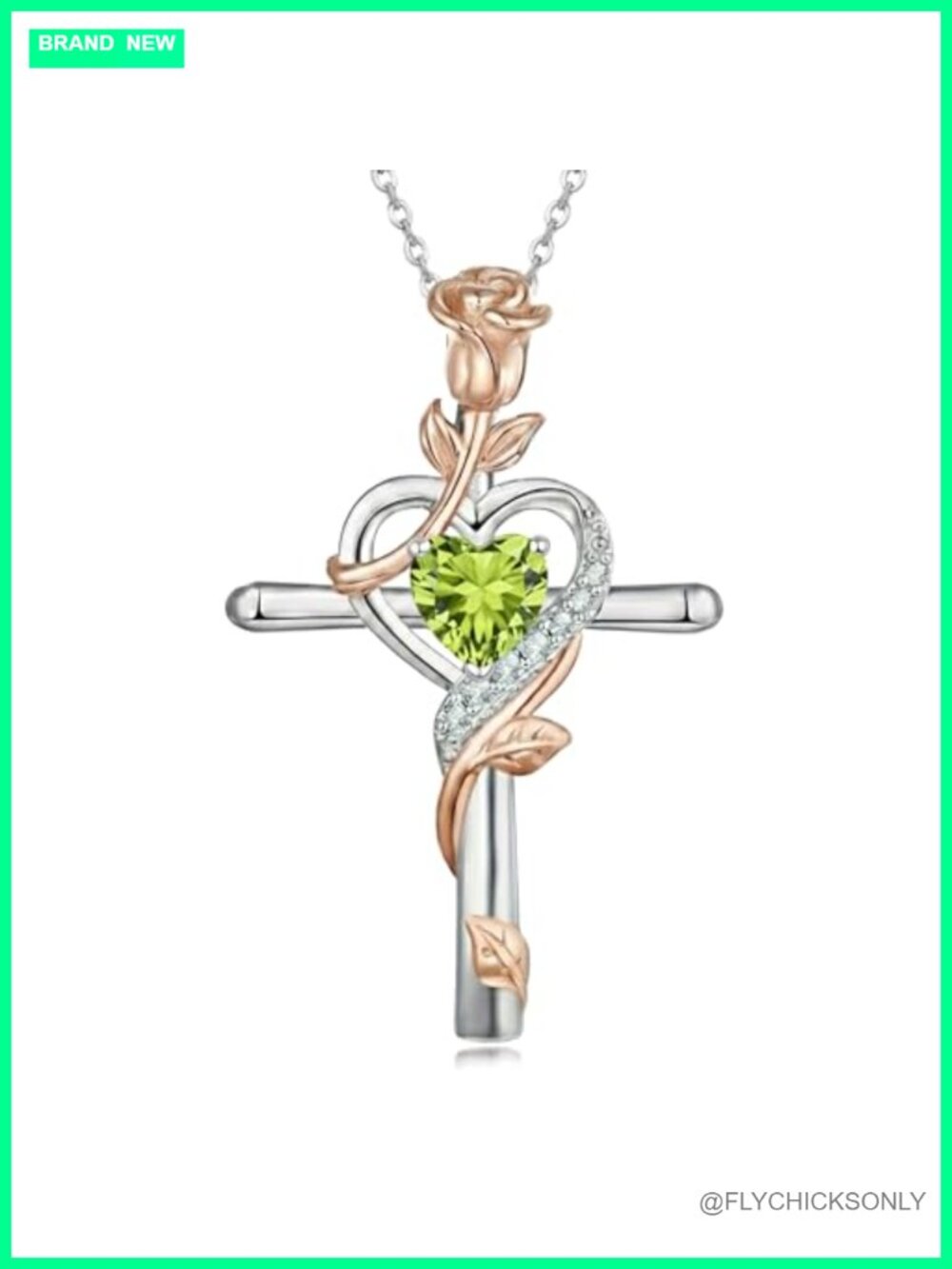 Peridot Birthstone Cross Necklace Rose Pendant August Jewelry for Women